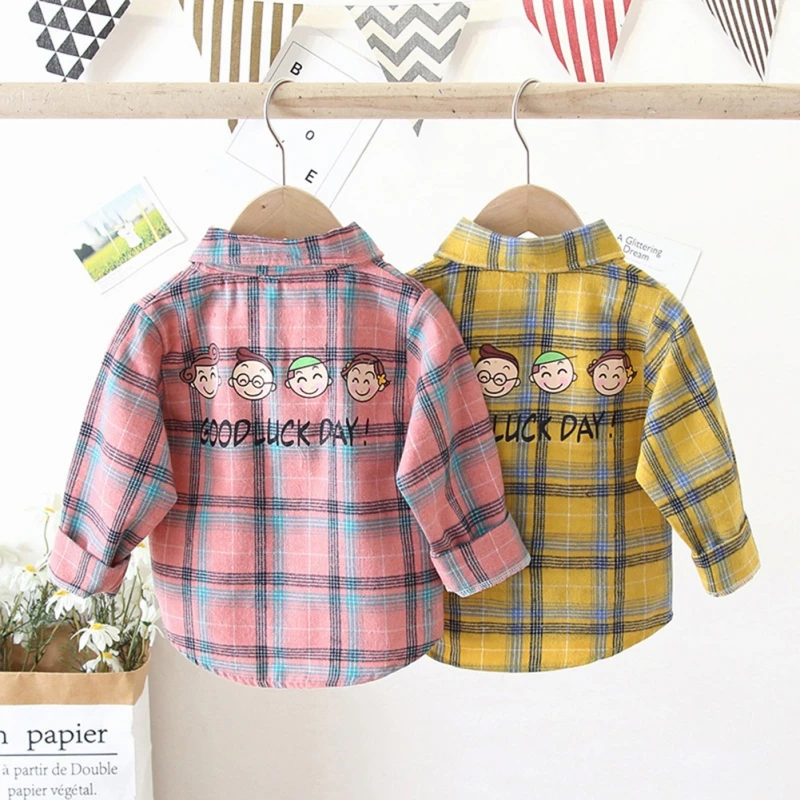 2-6Y Children\'s T-Shirts Kids Clothes Plaid Boys Shirts Coat Girls Long-Sleeve Cotton Jacket Bottoming Clothing Autumn Winter