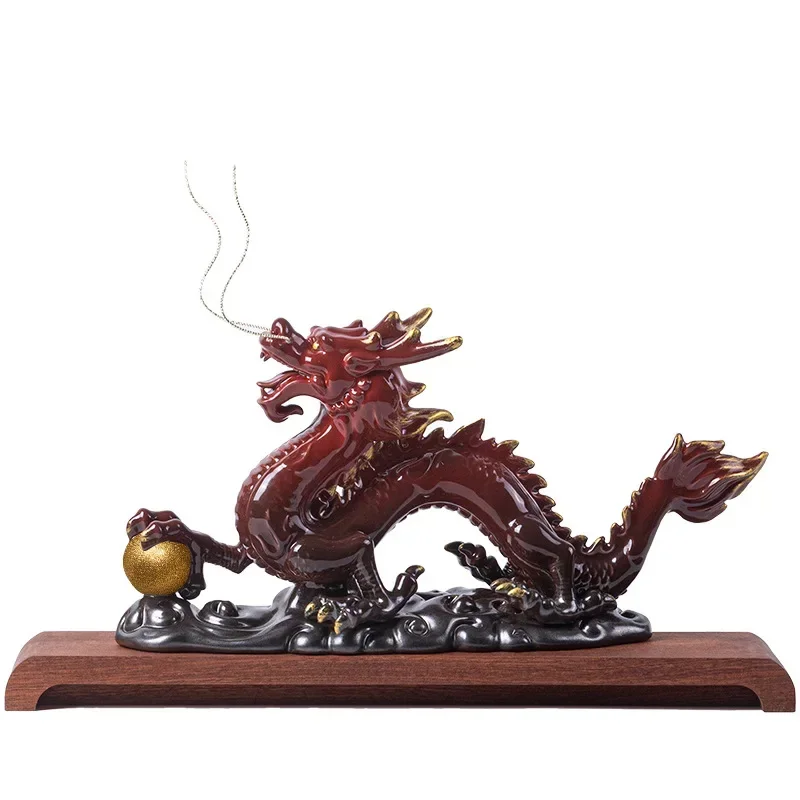 New Chinese Style Auspicious Dragon and Pearl Playing Ceramic Fortune Dragon Decorations Indoor Porch Tabletop Decorations