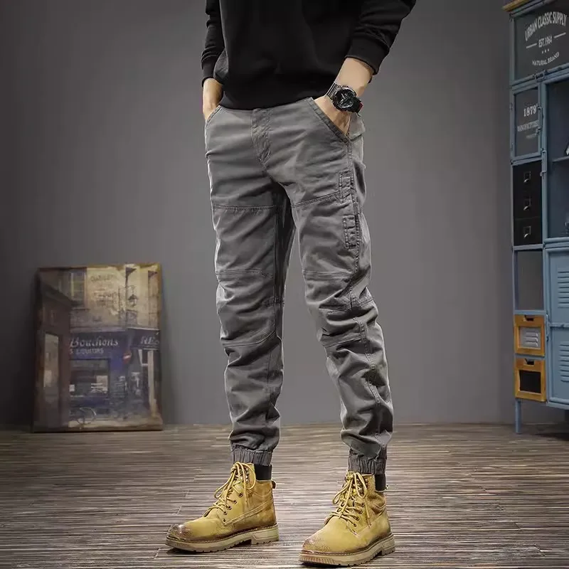 

Street Fashion Men Jeans Gray Stretch Slim Fit Casual Cargo Pants Hombre Spliced Designer Hip Hop Joggers Men Wide Leg Trousers