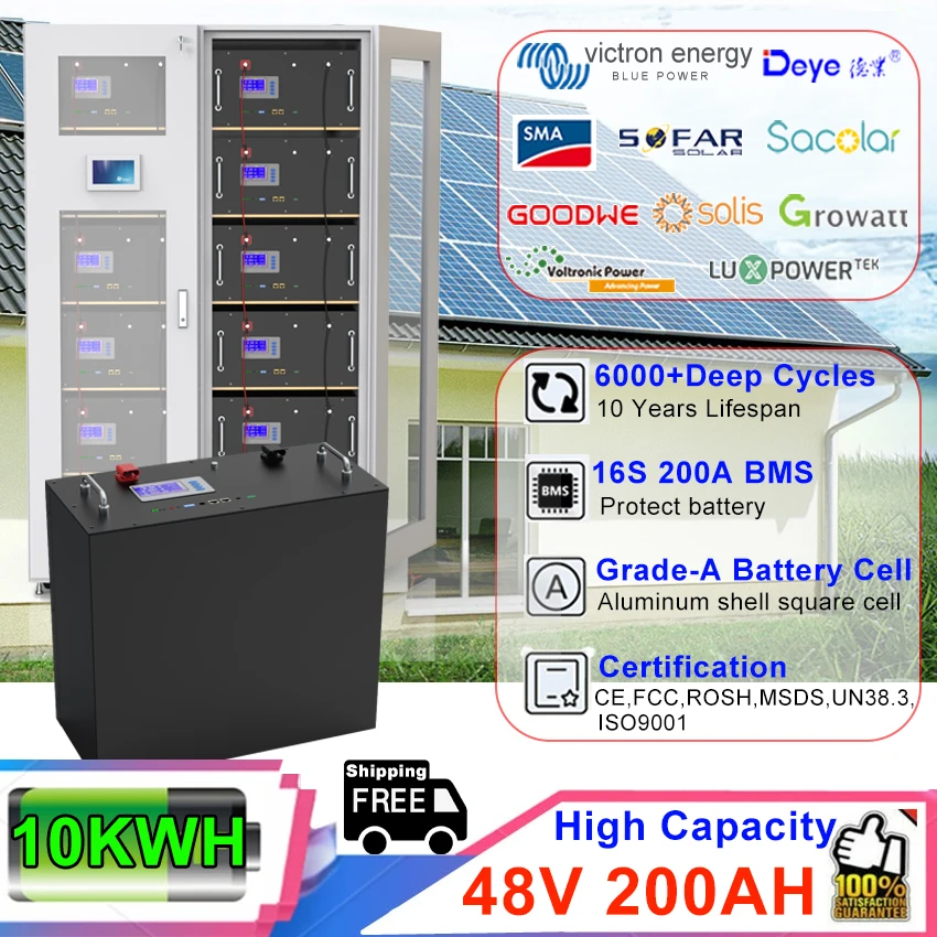 

LiFePO4 Battery 48V 200Ah 10KWh 100Ah 150Ah, Built-in 16S 200A BMS RS485 CAN Lithium iron phosphate battery Max 32 Parallel