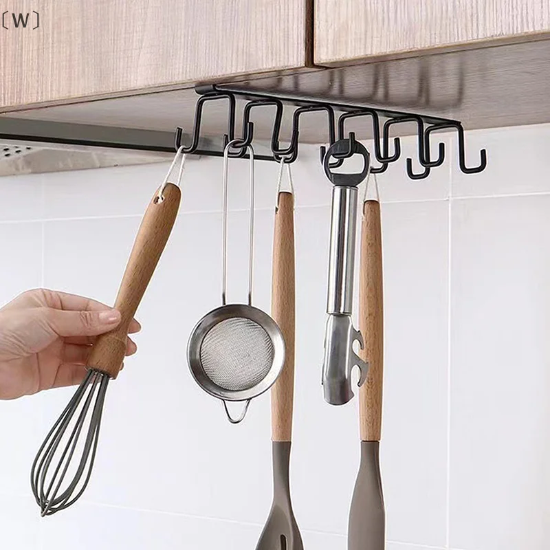 ómW zas, stanzfreie zweireihige Haken, Küche unter dem Schrank, Regal, Becher, Tassenaufhänger, Haken, Eisen, Hängeregal, Halter, Schrank-Organizer