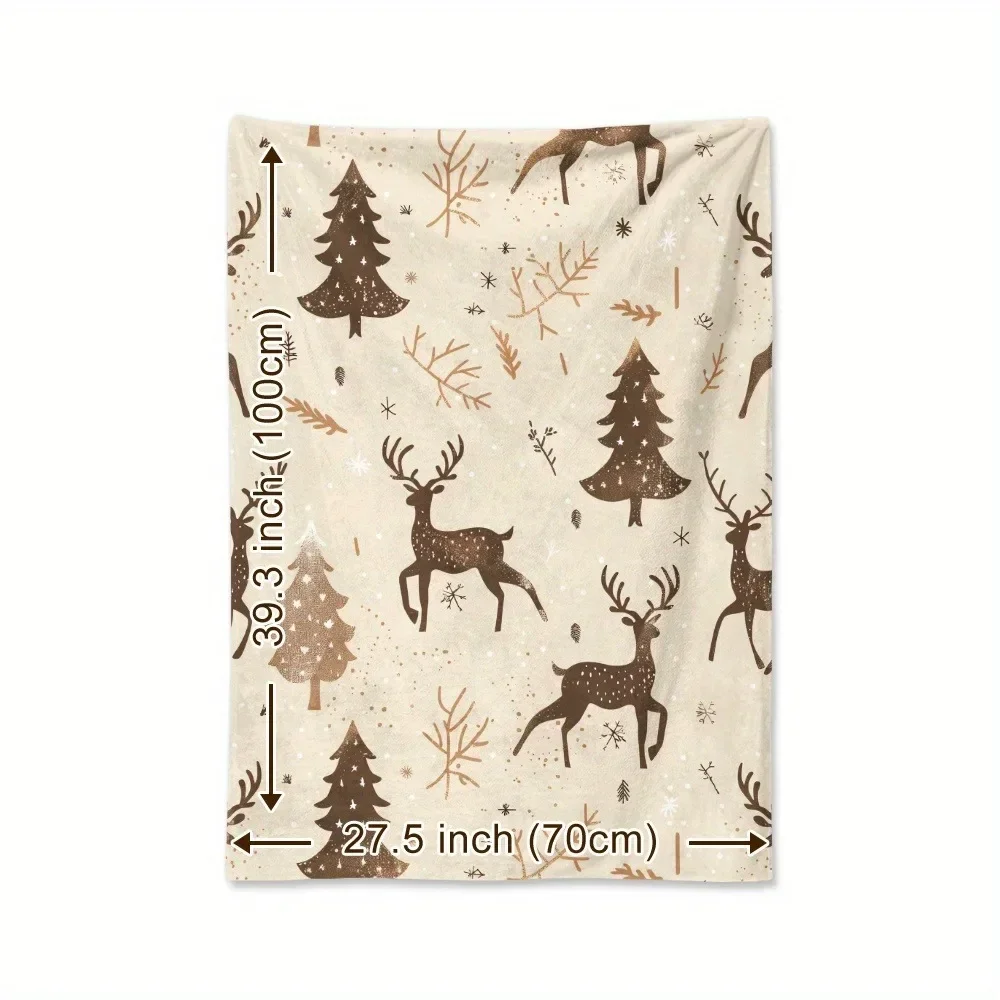 1pc Christmas themed deer and tree blanket, sofa, bed, travel, lunch break, flannel blanket forest atmosphere simple design suit