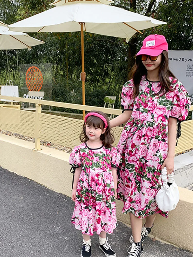

Parent-child Dress Summer Dress, Cotton Dress New Mother and Daughter Dress Fashionable Korean Version Girl's Big Flower Dress