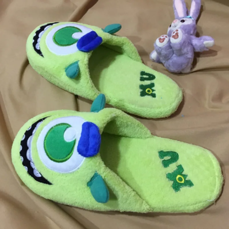 Disney Monsters University Sulley Sullivan Mike Wazowski Plush Slippers for Home Cartoon Winter Shoes Child Adult Toys Gifts