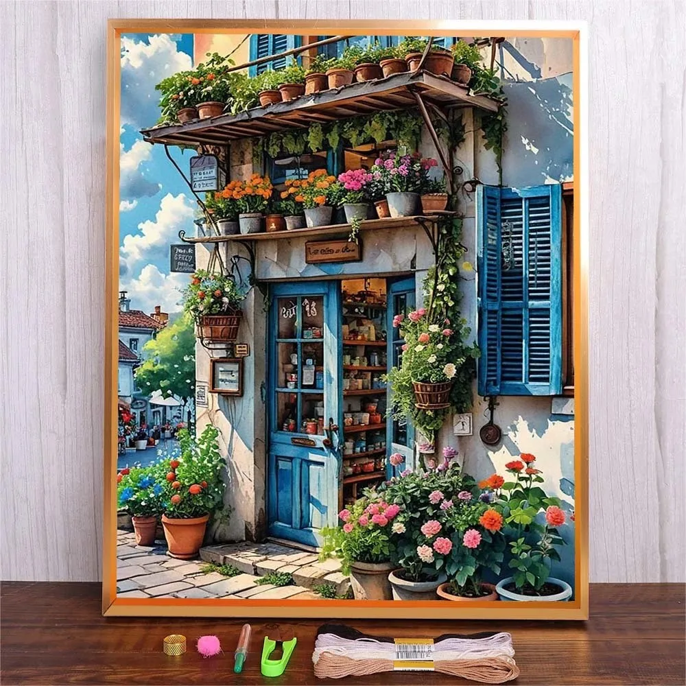 

Flowers House Design Sewing Needlework Cross Stitch DIY Craft Home Decorative Gifts Cotton Thread Embroidered Kit For Beginners