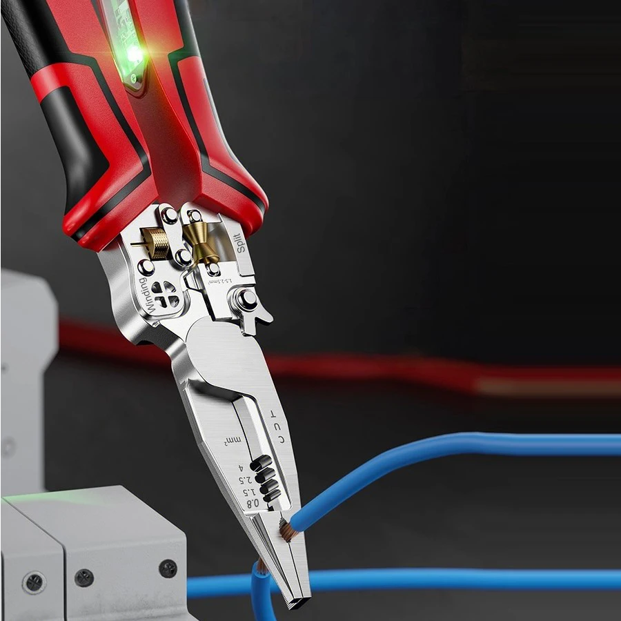 Pince à dénuder avec testeur de tension pince à dénuder les fils polyvalente avec mesure de l'électricité pince à sertir de coupe