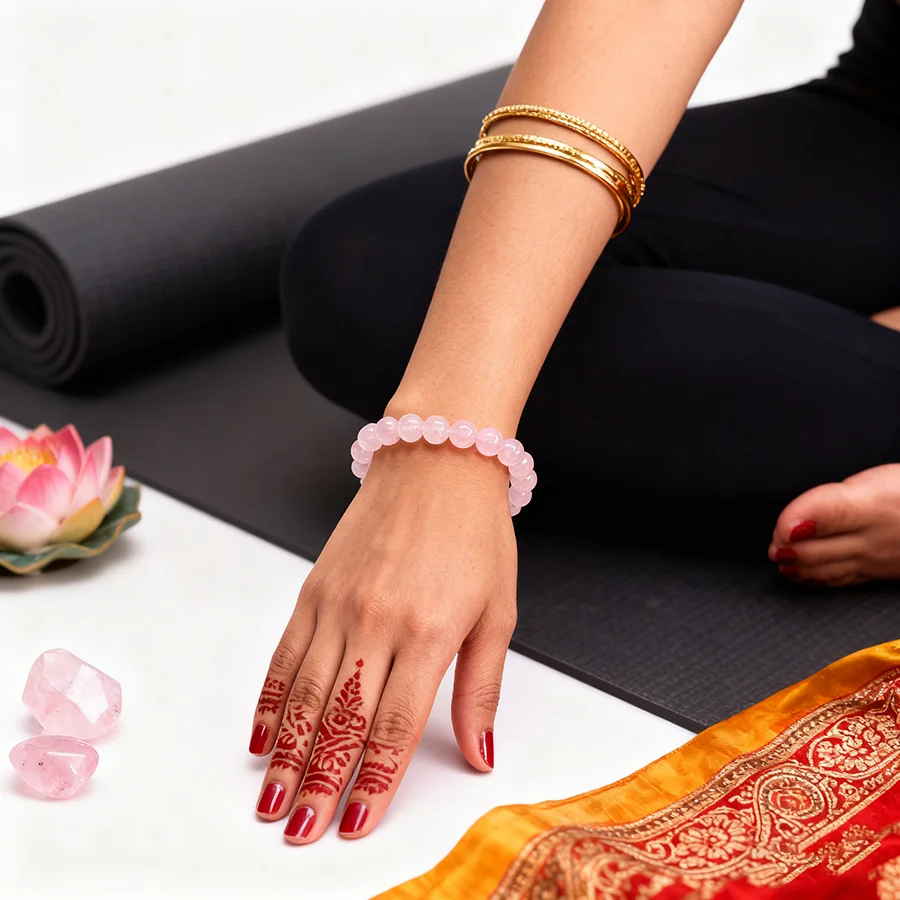 سوار كوارتز وردي طبيعي للنساء سوار كوارتز وردي لطيف للفتيات مجوهرات كريستال بسيطة للحفلات والمواعدة #4