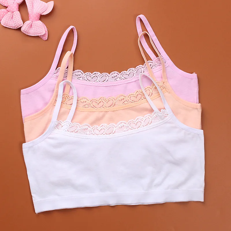 

1/3Pcs Young Girls Lace Puberty Teenage Soft Cotton Underwear Training Bra Crop Top 8-14years Kids Underwear Lace Bra for Girls