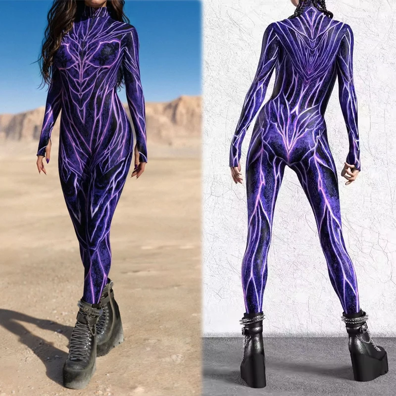 

Women's Irregular Web Art Stripes Digital Printing Holiday Party Role Play Costume Show Bodysuit Performance Cosplay Jumpsuit