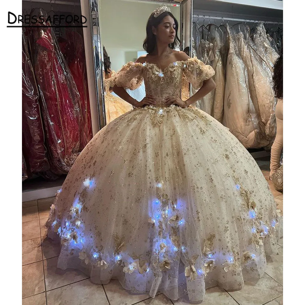 Vestidos De princesa rosa, 15 Años, quinceañera, apliques 3D De encaje, hombros descubiertos, 16 Vestidos De Xv Años