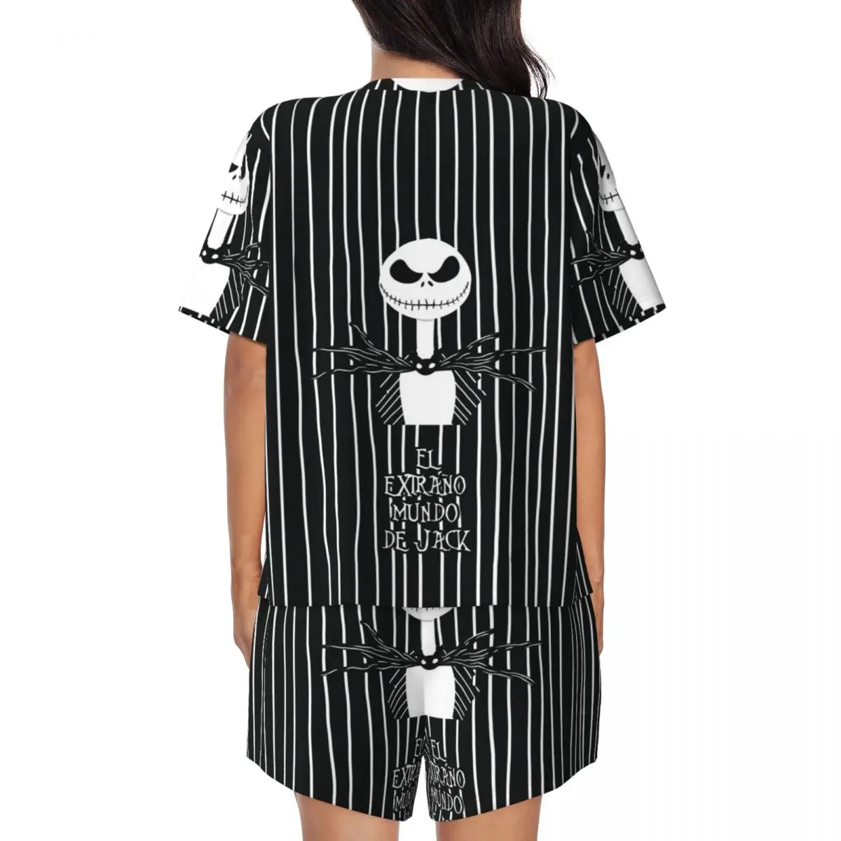 مخصص تيم بيرتون عيد الميلاد فيلم الرعب بيجامة مجموعات النساء 2 قطعة هالوين الجمجمة جاك قصيرة الأكمام Pjs السراويل ملابس خاصة #3
