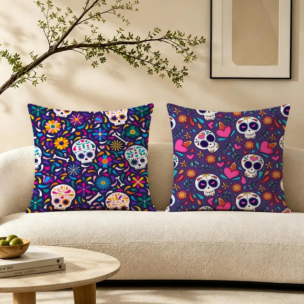 Dia De Muertos Cushion Cover Pillow Short Plush Warm CreamStylel Cushion for Living Room Bedroom Sofa Ideal for Gifting