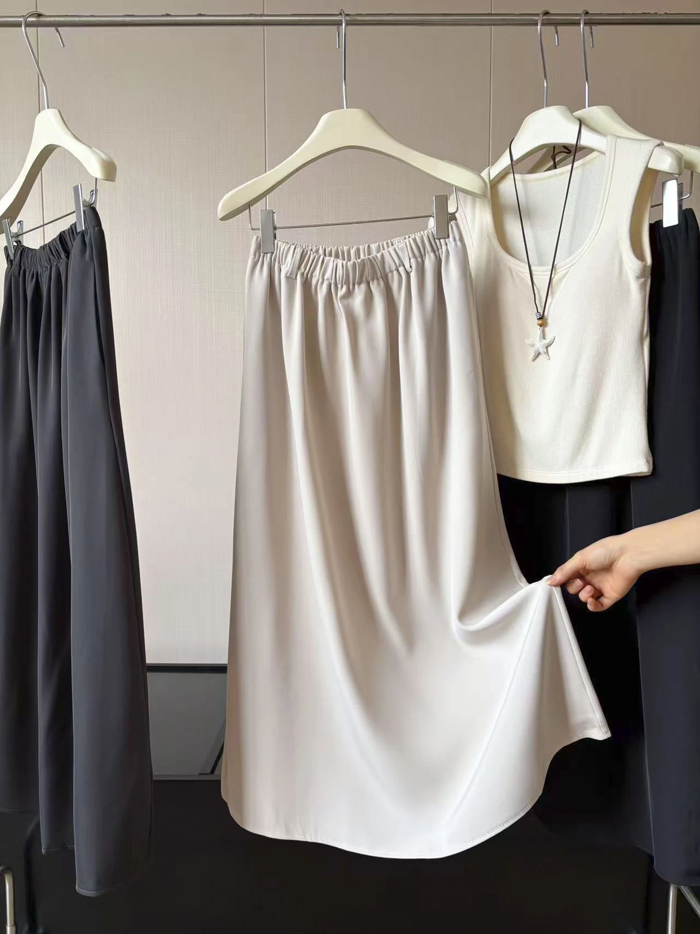 High Waist A-Line Skirt Women's OL Style Draped Straight Korean Folded Autumn Commuting Midi Skirt Standard Fit Polyester