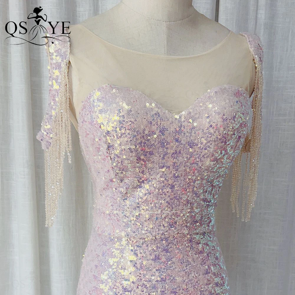 

Shiny Champagne Prom Dresses Beading Cape Sleeves Mermaid Evening Dress Scoop Neck Glitter Mermaid Woman Formal Dress Decent