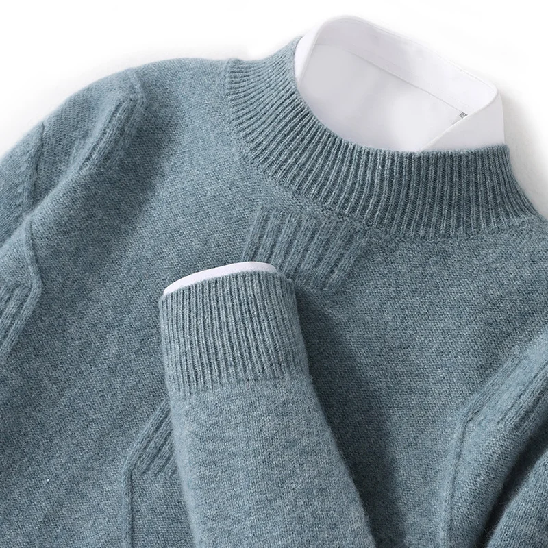 Men's Knitted  Sweater, Autumn /Winter New Thickened  Warm Wool sweater, Semi high neck, Musical Note Jacquard Casual  Loose Top