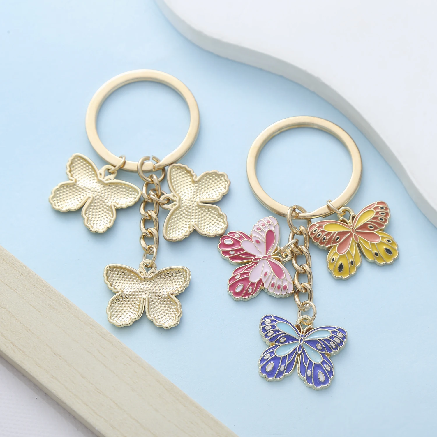 1PC Three Color Alloy Enamel Butterfly Keychain Fashionable Charms Women Car Bag Keyring Backpack Jewelry Gift Accessories