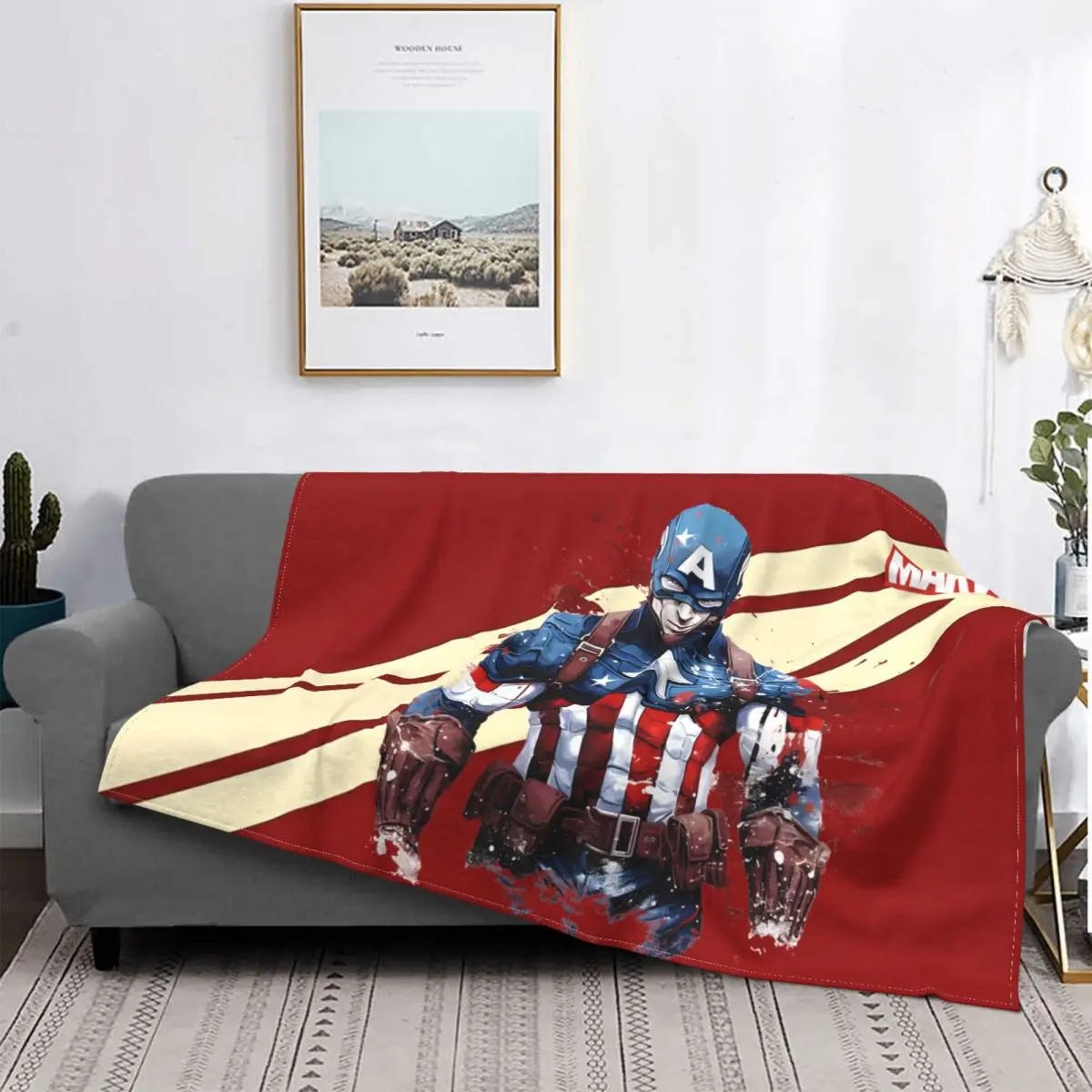 MARVEL Super Hero America Captain Blanket Plush All Season Breathable Super Warm Throw Blankets For Car Bedspread