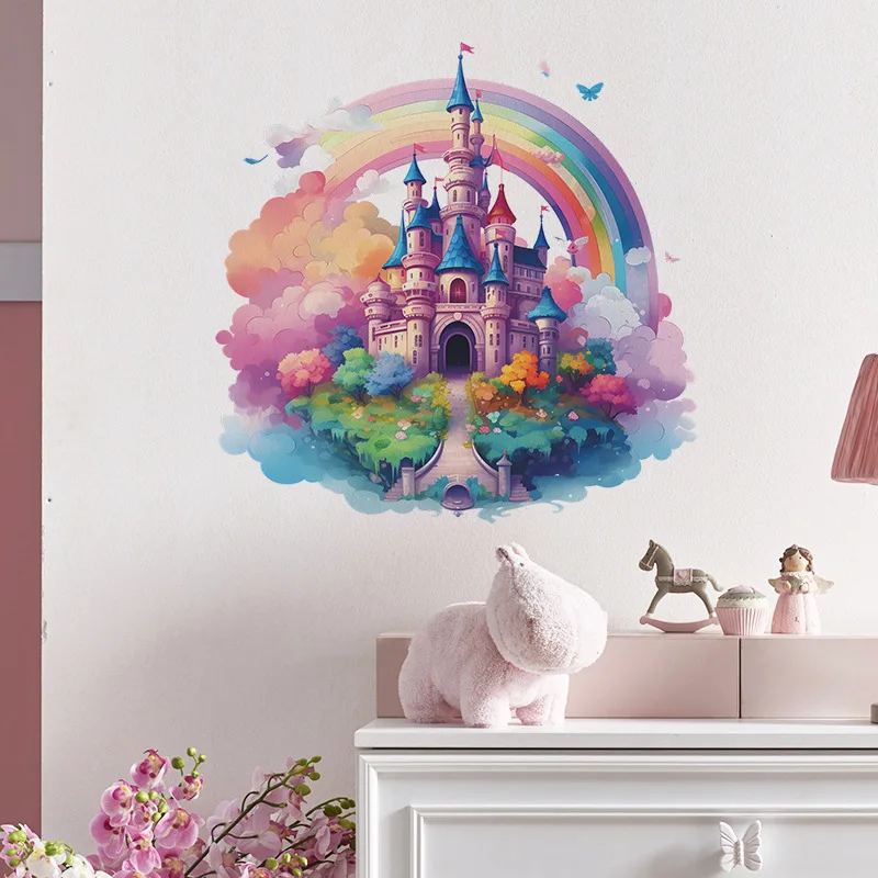 Rainbow Castle Vinyl Child Wall Sticker For Baby Room Decor Bedroom Accessories Furniture Sticker Adhesive Wallpaper Wall Decor