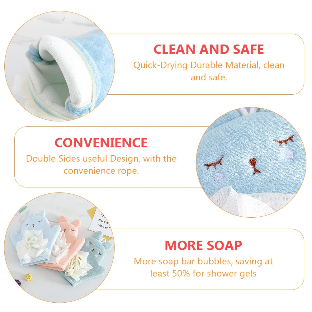 

2Pcs Dual-Use Bath Loofah Gloves for and Adults Gentle Massage Sponge with Rope Lather Saving Soap Bar Or