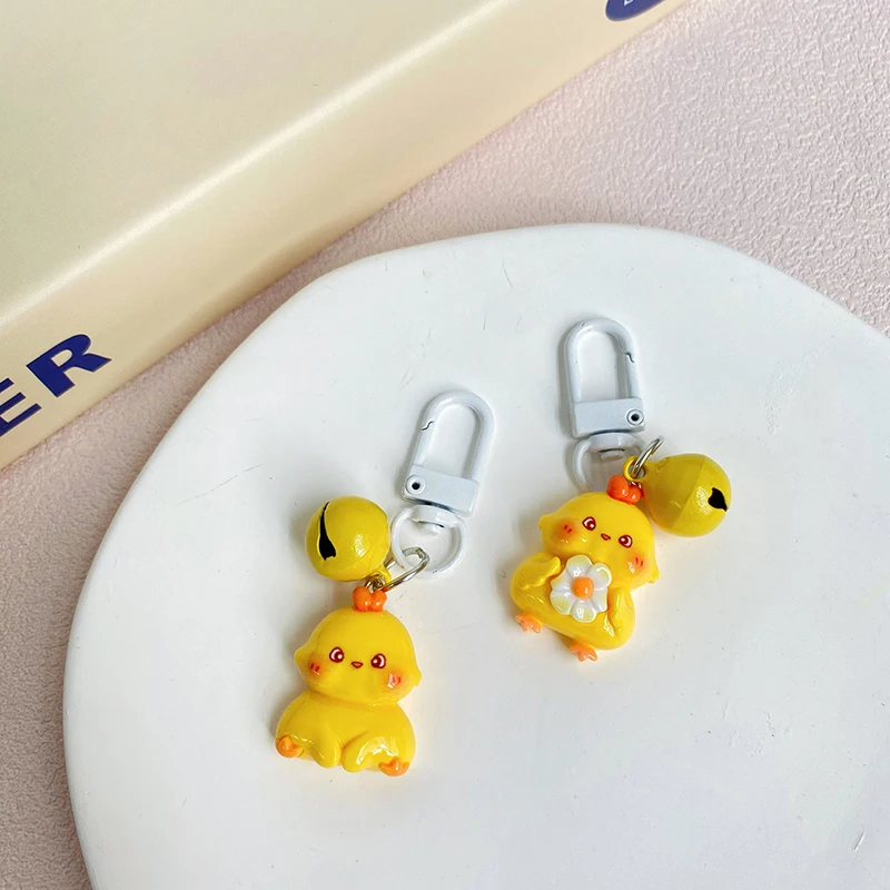 Pequeno Amarelo Frango Chaveiro Para Mulheres Chaveiro Bonito Para Meninas, Amigo Dos Desenhos Animados, Saco Kawaii, Caixa De Fone De Ouvido, Telefone Charme Jóias