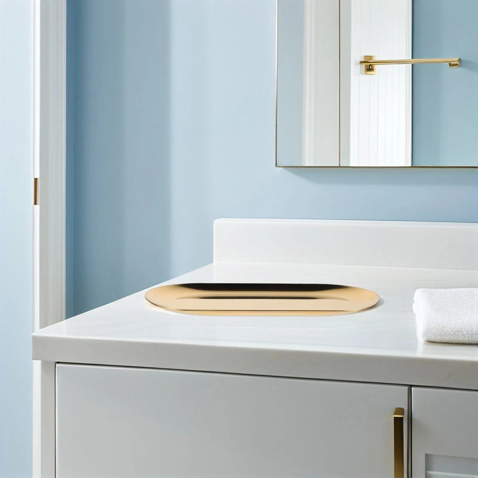 

3pcs Stainless Steel Storage Organizer Oval Golden Metal Fruit Jewelry Towel Tray Vanity Bathroom Decorative Serving