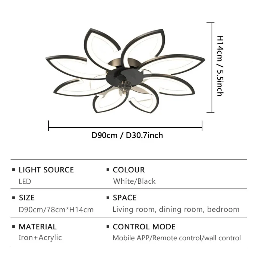 Imagem -05 - Moderno Led Luz Ventilador de Teto App Inteligente Controle Remoto Escurecimento Luminárias Criativas Decoração Sala