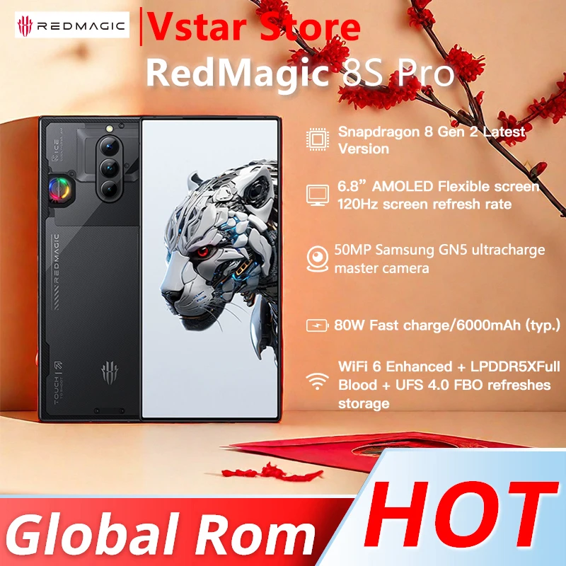 Global version Redmagic 8s Pro 5G 6.8'' 120Hz AMOLED Latest Version Snapdragon 8 Gen 2 Octa Core 65W fast charge 6000mAh NFC