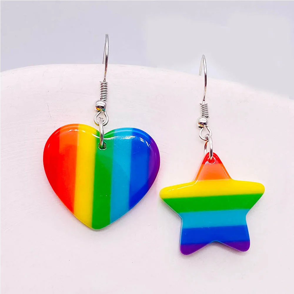 أقراط عصرية من الأكريليك بألوان قوس قزح أقراط على شكل نجمة وقلب مثلية أقراط متدلية على شكل فتاة للسيدات هدايا أعياد الميلاد #5