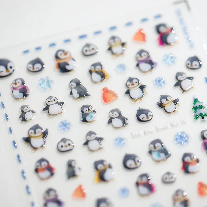 Jelly Design Cute Penguin Snowflake Cartoon 3D Self Adhesive Nail Art Stickers Lovely Panda Lion Tiger Dog Cat Manicure Decals