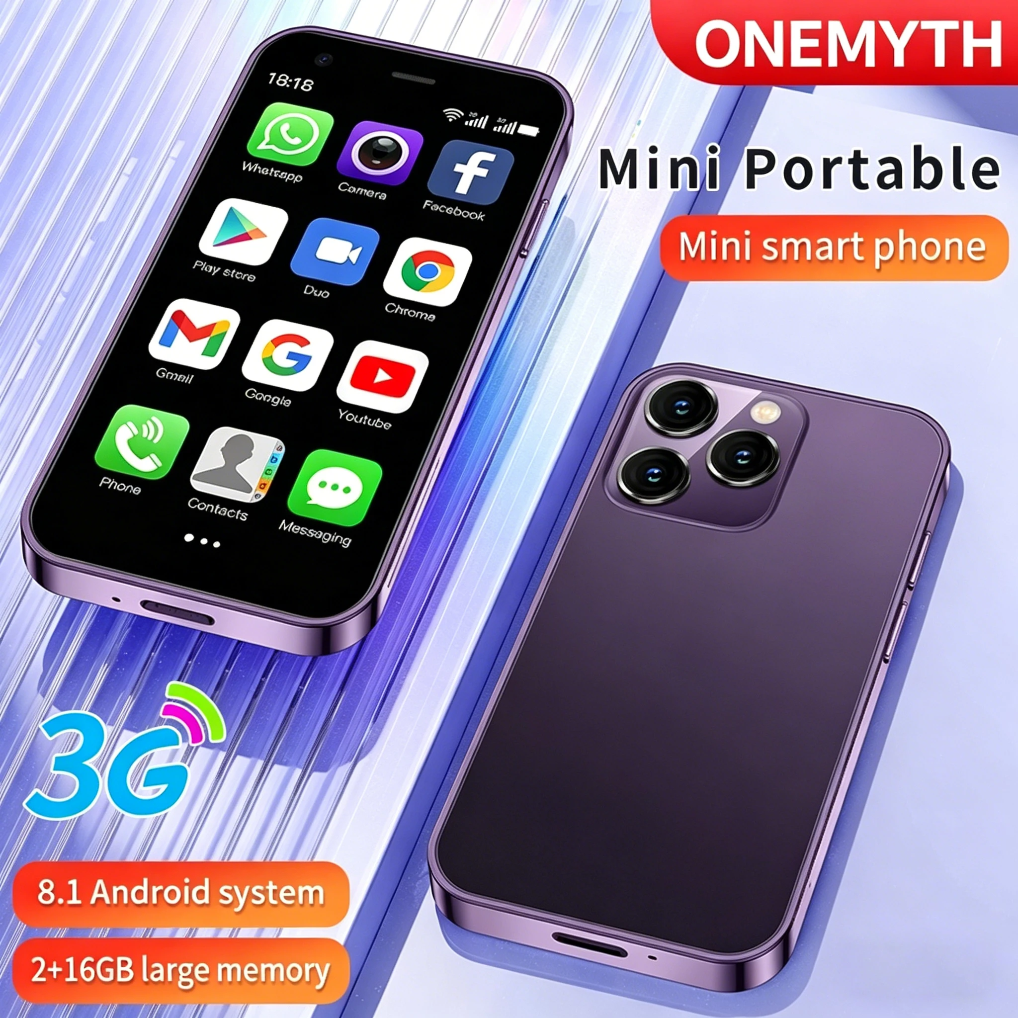 ONEMYTH XS15 Mini Smartphone 3.0-inch | 2GB RAM+16GB ROM | Dual SIM 3G | Google Play Supported | Multi-Color Available
