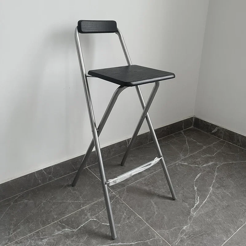 Foldable High Chair Modern Bar Stool with Backrest Creative Counter Stool for Cashier Desk Stable Load-bearing Home Furniture