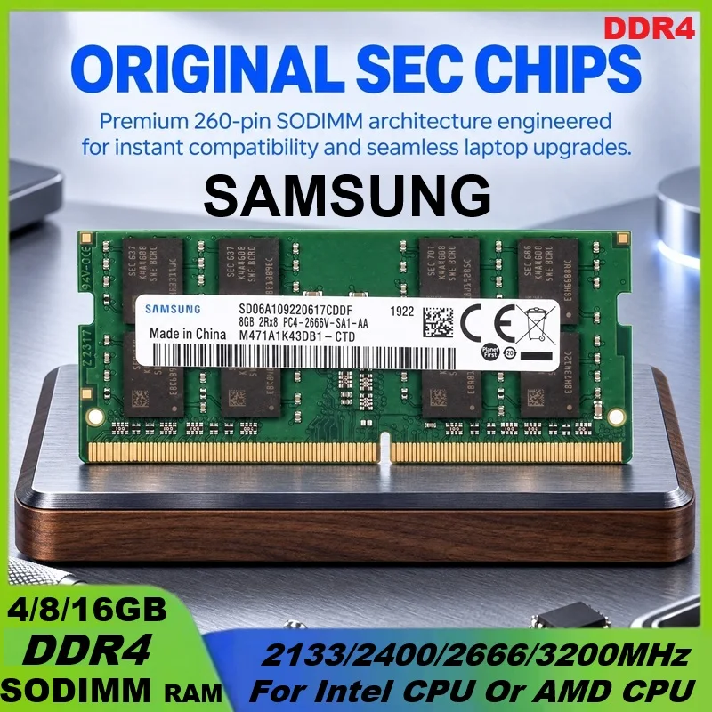 SAMSUNG DDR4 RAM 16GB 32GB 4GB 8GB 3200MHz 2133 2400 2666MHz Laptop Memory SODIMM PC4-25600 21300 19200 17000 For Intel&AMD