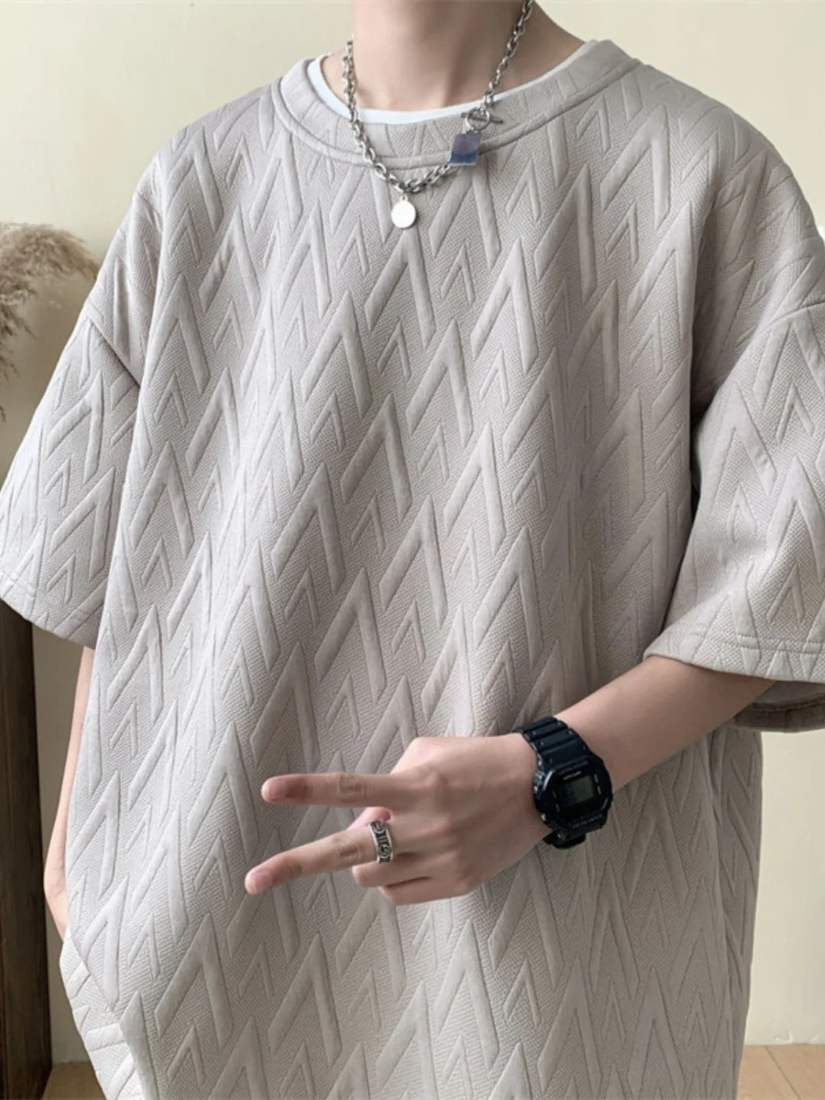 

Мужская летняя повседневная дышащая футболка свободного кроя оверсайз с круглым вырезом и рукавом три четверти от модного бренда