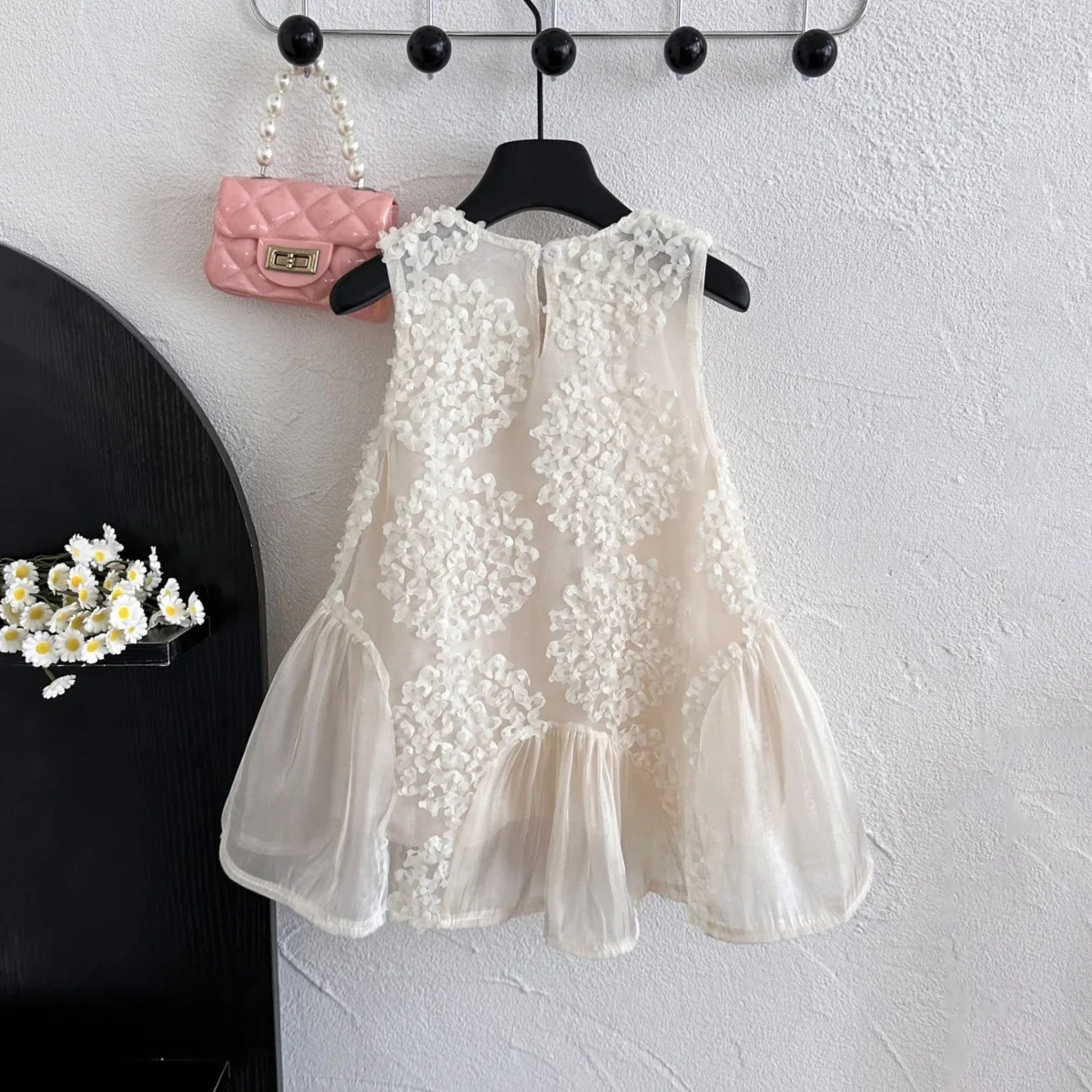 Girls Summer New 2024 Children's Temperament Fashion Lace Mesh Sleeveless Princess Dress Casual