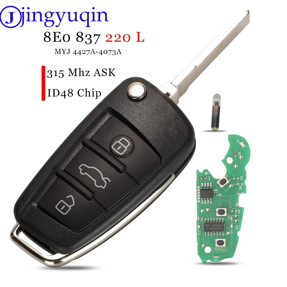 Jingyuqin 8EO837220L 315Mhz ID48 Chip Folding remote control car key For Audi A4 2002-2010 3 Buttons FCC ID: MYJ 4427A-4073A