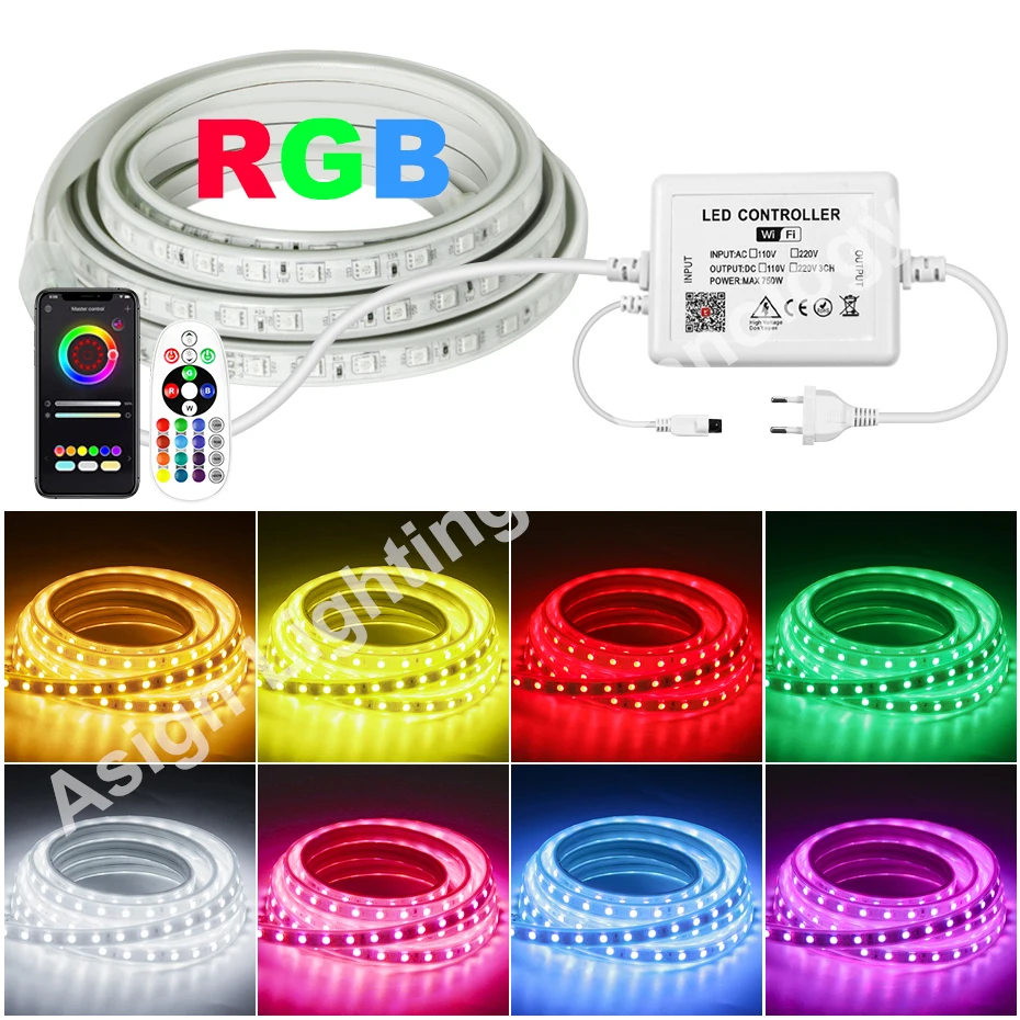 Tuya Smart WiFi LED Strip Light RGB 220V Waterproof IP67 Dimmmable 5050 Flexible Tape Bluetooth Remote Control Alexa Google Home