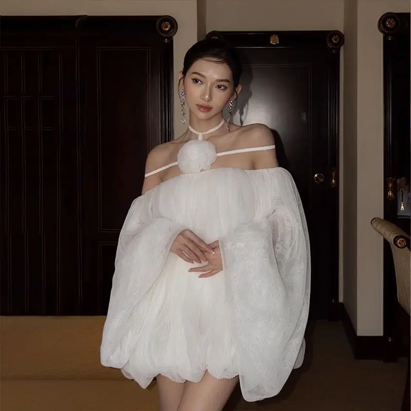 Vestidos femininos vestido em champanhe primavera cupro abstrato polarizado batwing plissado à mão em cascata em camadas cintura baixa h-line jovem