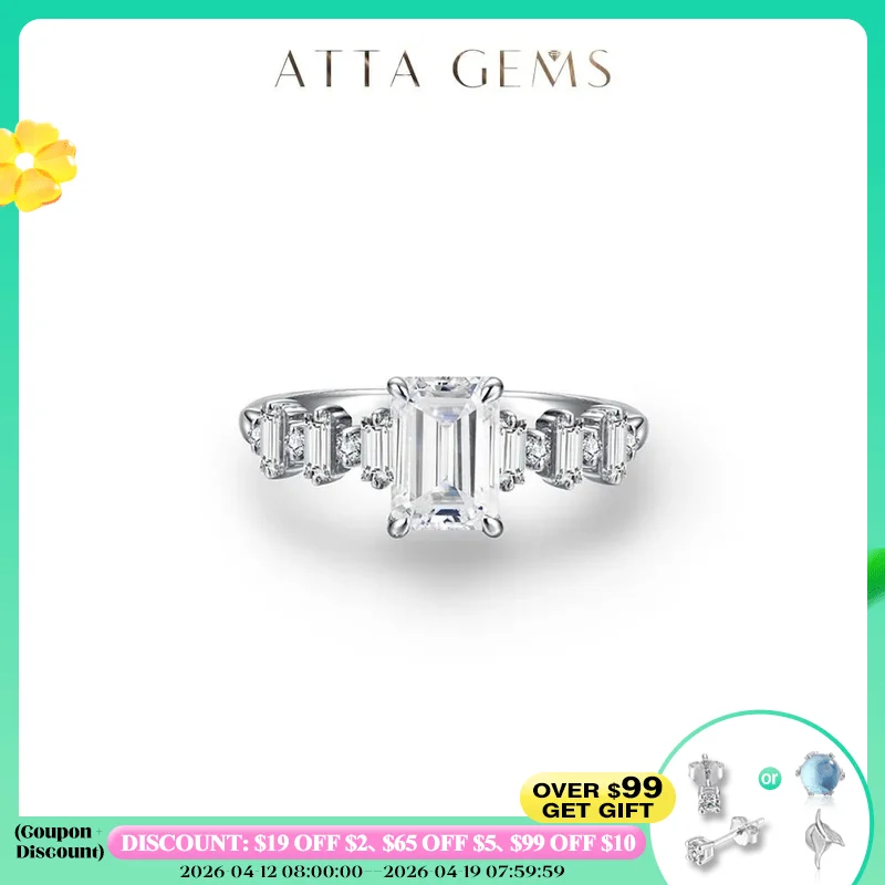 

ATTAGEMS 2025 Octagon Cut 1.0CT Moissanite Ring for Women Solid 18K 14K 10K White Gold Wedding Engagement Jewelry Gift Pass Test