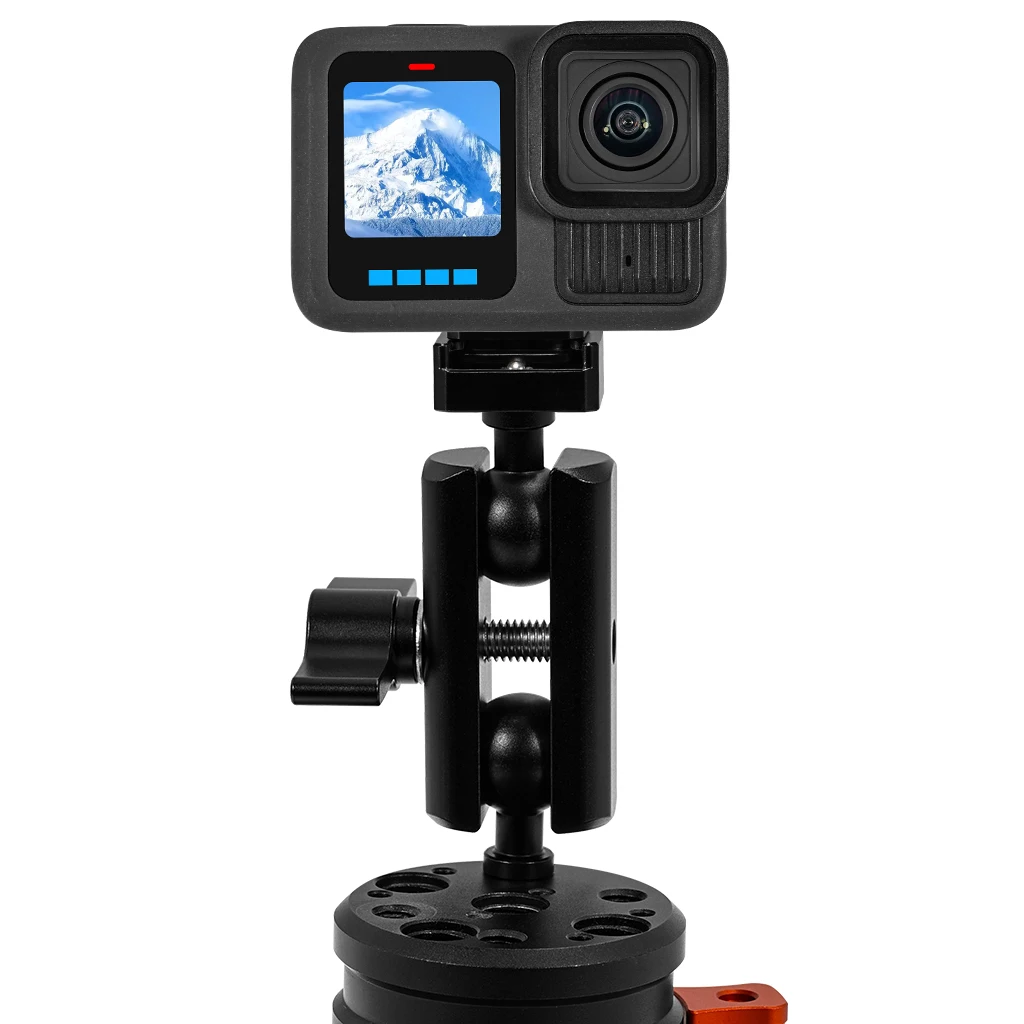 Aluminium-Doppelsockel-Arm-Verlängerungshalterung für 17 mm Kugelkopf-Clip-Halter, Lichtklemme für RAM für Gopro 13 12 Insta360 X4 Kamera – Detail 8