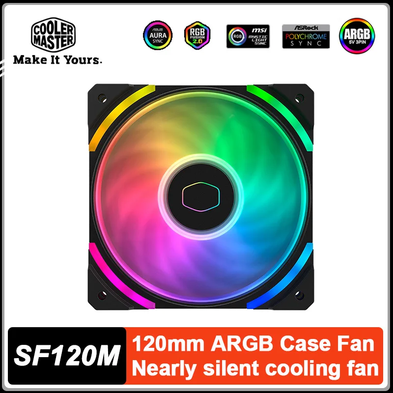 

Cooler Master SF120M 120 мм корпусной вентилятор 5 В 3-контактный ARGB бесшумный охлаждающий вентилятор 4-контактный ШИМ-кулер для процессора заменяет вентилятор