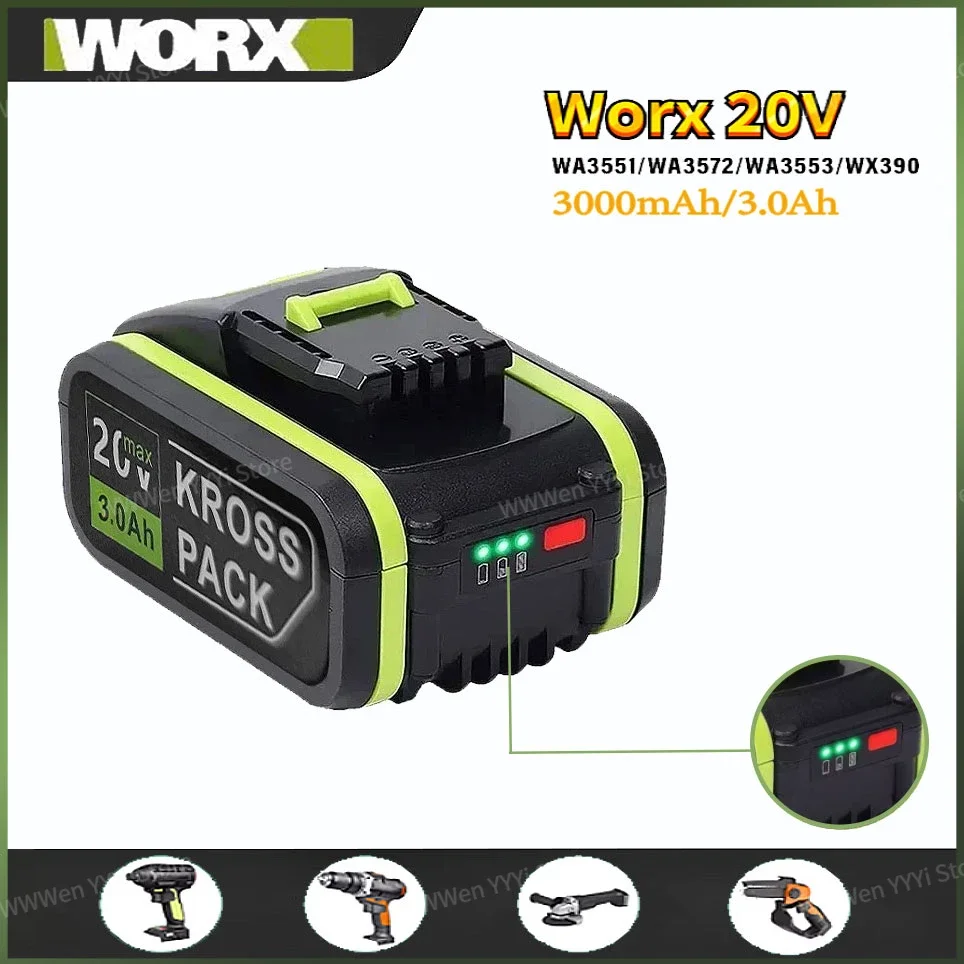 Original Worx 20V 3000mAh Replacement Li-ion Rechargeable Battery Worx WA3551 WA3553 WX390 WX176 WX386 WX373 WX290 WX800 WU268