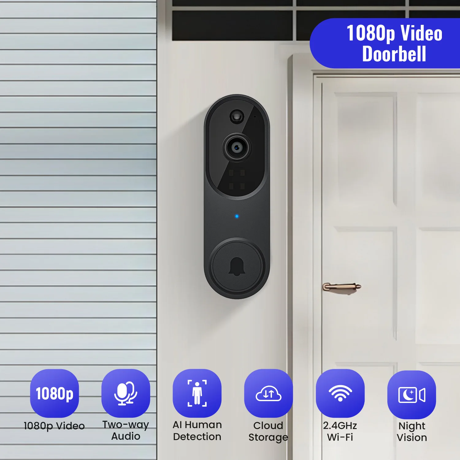1080P Video Doorbell Night Vision Interphone Wifi Door Camera with Monitor Wireless Smart PIR Motion Detection Doorbell Home