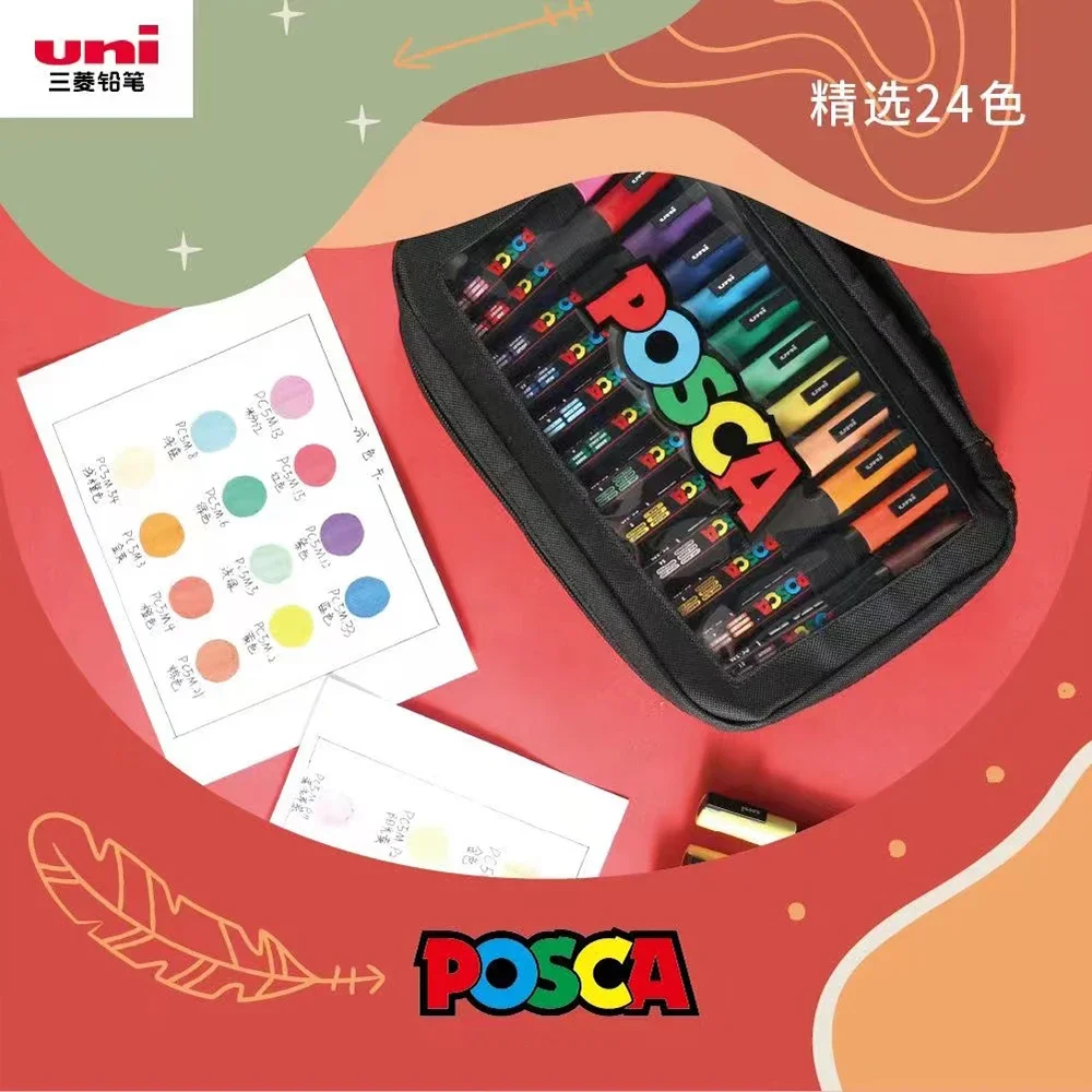 24Colors New Japan UNI POSCA Color Markers Pen Set PC-3M Acrylic Plumones POP Poster Pen/Graffiti Advertisement Art Stationery