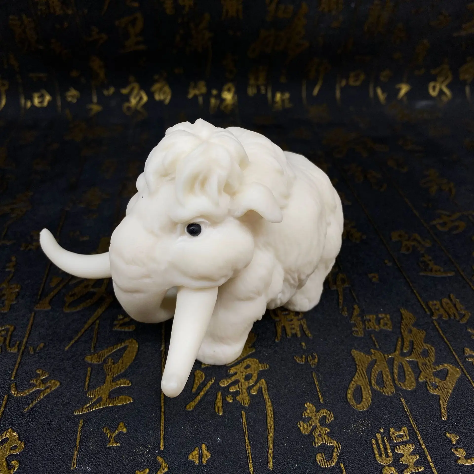 Natural Tagua Nut Hand Carved Mammoth Statue Oriental Table Tea Pet Fine Collectible Ornament Craft Gift