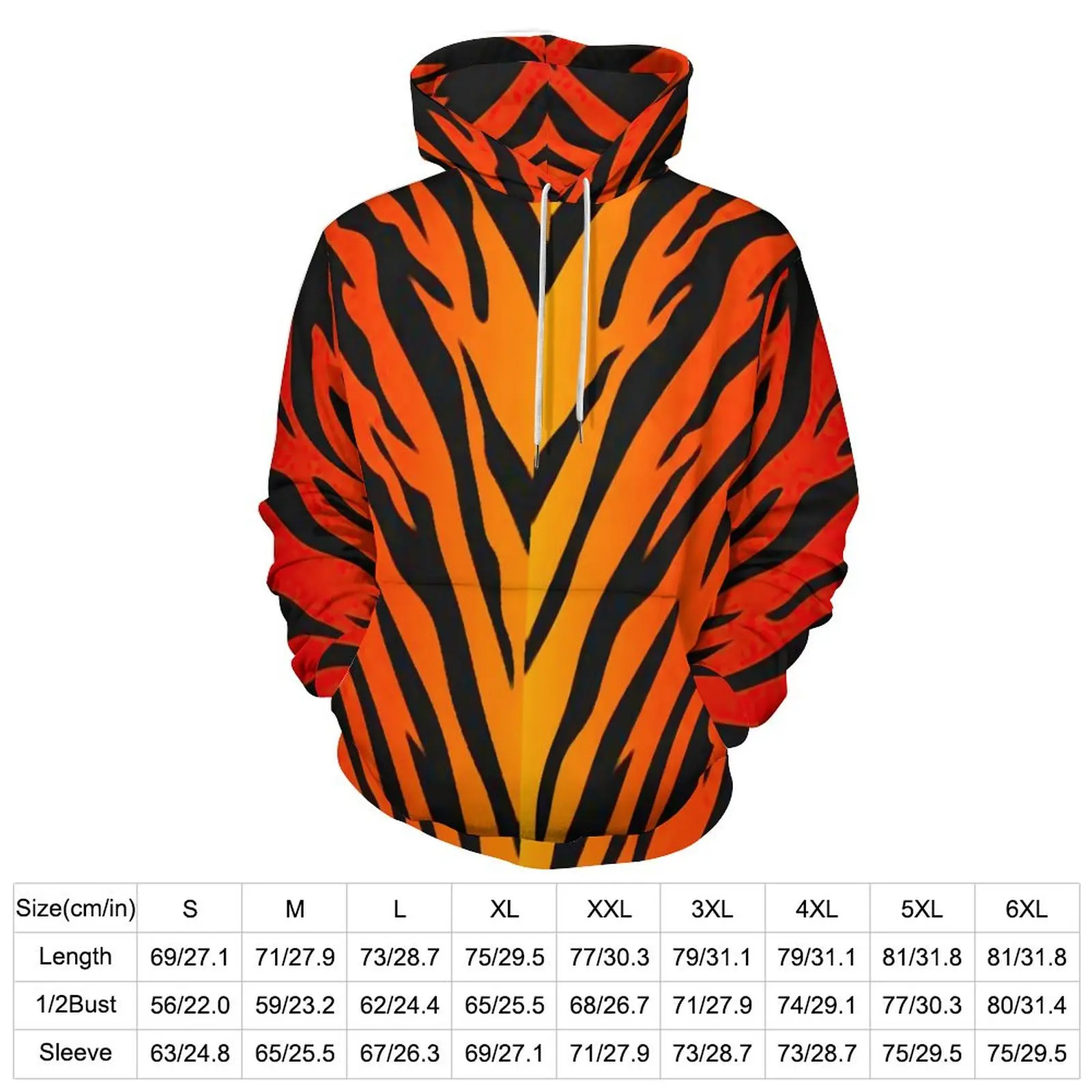 Abstract Fire Loose Hoodies Tiger Stripes Print Y2k Pullover Hoodie Unisex Long Sleeve Oversized Casual Pattern Sweatshirts