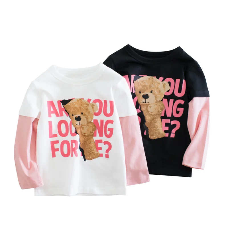 

Spring Autumn New Fashion Children's Cotton Base Shirt Boys Girls Korean Long Sleeve Letter T-shirt Cute Bear Print Top