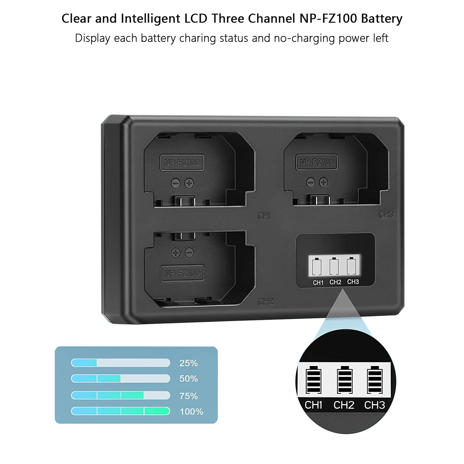 2600mAh NP-FZ100 NPFZ100 NP FZ100 Battery + LCD Three Channel Charger for Sony Alpha 1, ZV-E1, FX3 FX30, a7C, a7S III, a6700