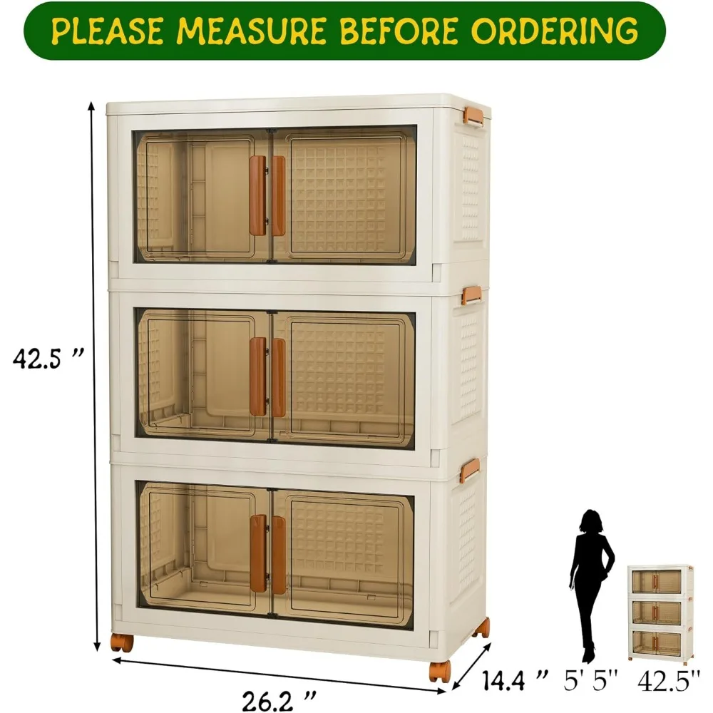 Duże, 3-poziomowe, plastikowe pojemniki do przechowywania z jednym wieczkiem, pojemność 95 kwart, składane, z kółkami do organizacji domu.