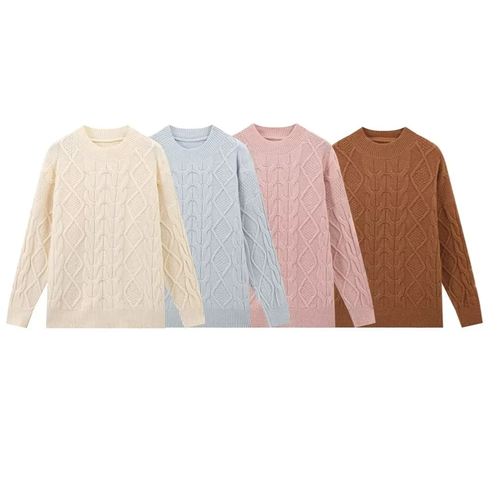 

Autumn new women's fashionable and casual versatile round neck long sleeved wheat ear pullover knitted sweater
