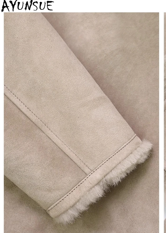 AYUNSUE 천연 가죽 재킷 여성 메리노 양가죽 코트 천연 리얼 퍼 코트 따뜻한 겨울 옷 여성용 2025